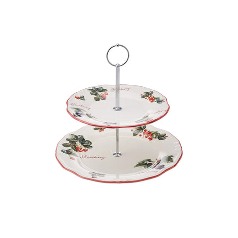 Karaca Cherry Stoneware 2-Tier Cake Stand, 26cm, Multi