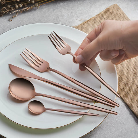 Karaca Orion 30-Piece Stainless Steel Cutlery Set for 6 People, Shiny Rose Gold