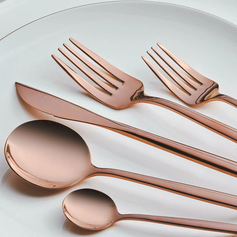 Karaca Orion 30-Piece Stainless Steel Cutlery Set for 6 People, Shiny Rose Gold