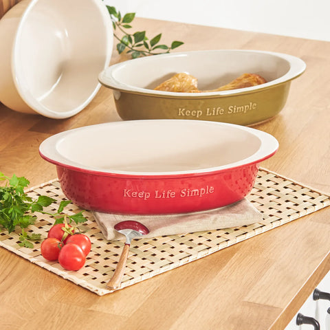 Karaca Elis Ceramic Oven Dish, 30cm, Red Cream