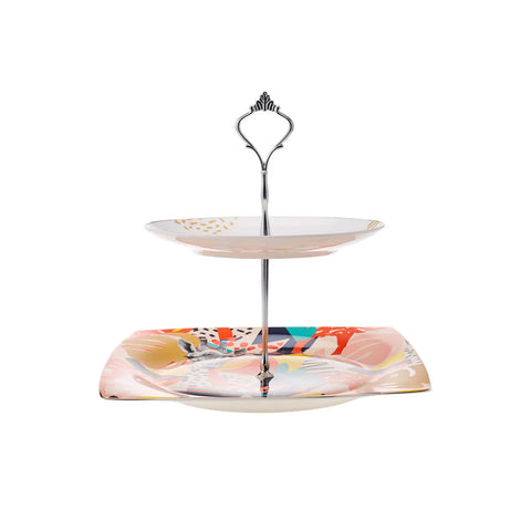 Karaca Zazu Porcelain 2-Tier Cake Stand, 26cm, Multi