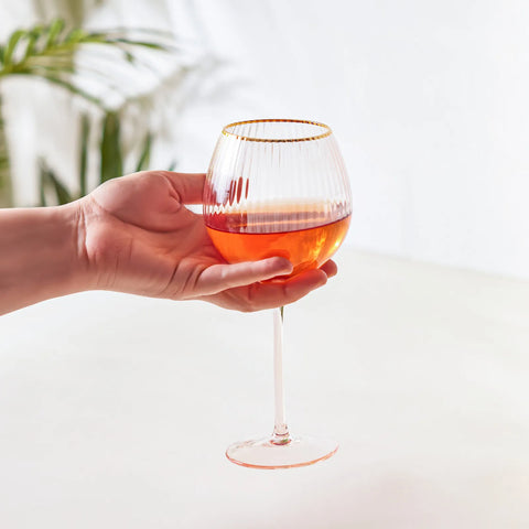 Karaca Gemma Glass Wine Glass, 480ml, Salmon Gold Transparent