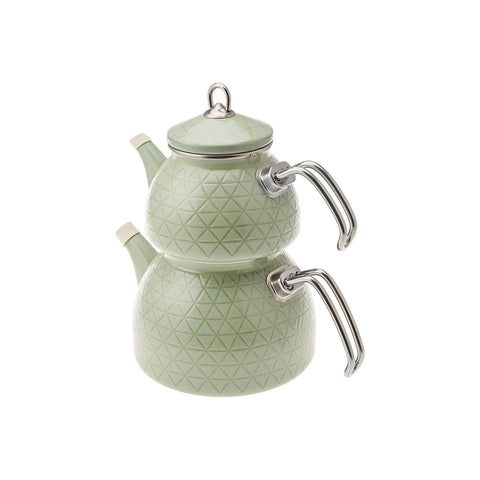 Karaca Kristal Enamel Induction Teapot Set, Green Silver