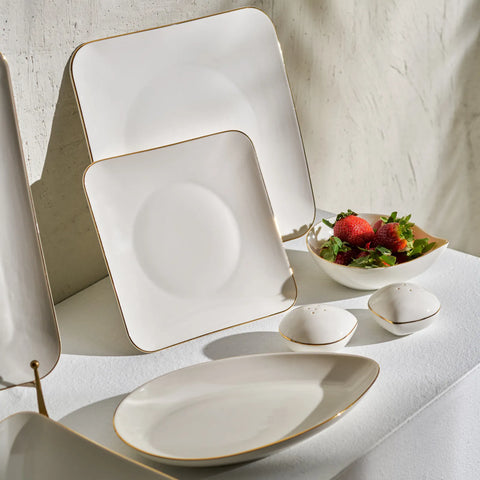 Karaca Elinor 30-Piece Porcelain Dinner Set for 6 People, Gold White