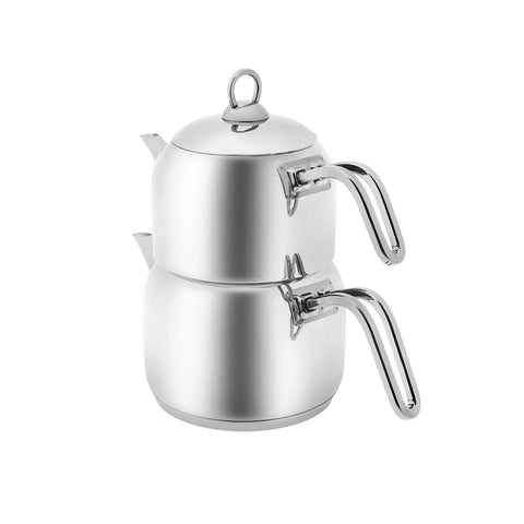 Karaca Urban Metal Teapot Set, Medium, 30cm, Silver