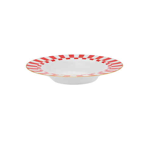 Karaca Circus Porcelain Pasta Bowl, 20cm, Red White Gold