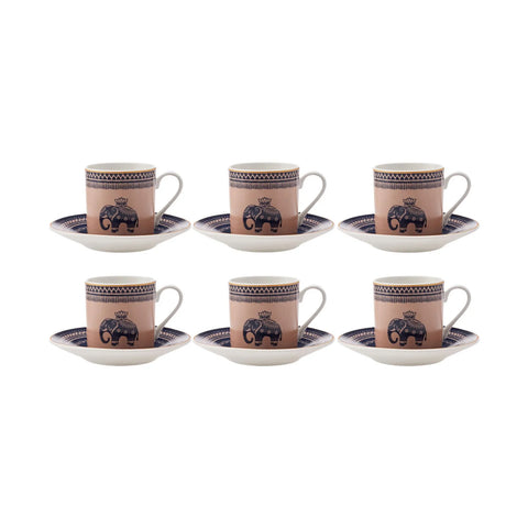 Karaca Elephant 12-Piece Porcelain Espresso Turkish Coffee Cup Set for 6 People, 80ml, Multi