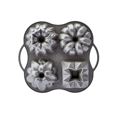 Karaca Cake Pro Aluminium Cast Decorative Bundt Cake Tin, 4 Piece, 28cmx35cm, Anthracite