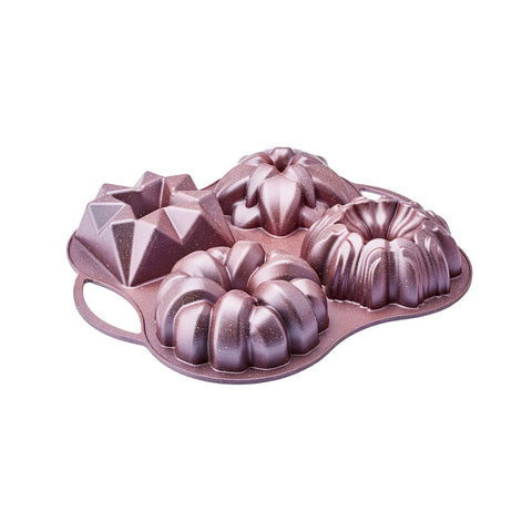 Karaca Cake Pro Aluminium Cast Decorative Bundt Cake Tin, 4 Piece, 28cmx35cm, Pink