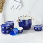 Karaca Retro 7-Piece Enamel Yoghurt Fermentation Set, Navy Blue Gold