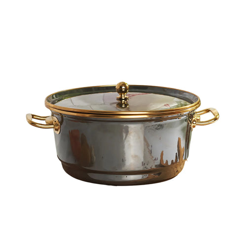 Karaca Troy Enamel Induction Stockpot with Lid, 24cm, Black Gold