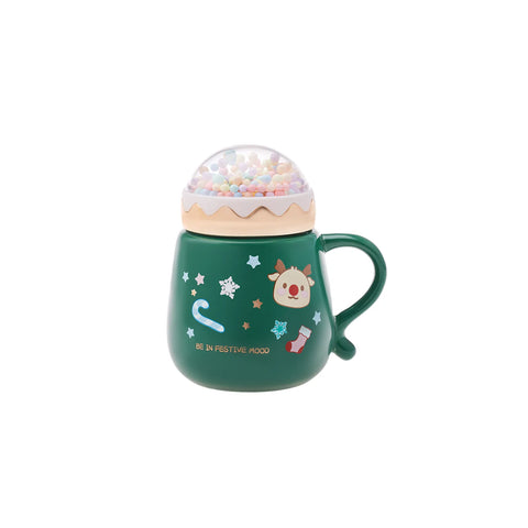 Karaca New Year Christmas Bubble Porcelain Mug with Lid, 430ml, Multi