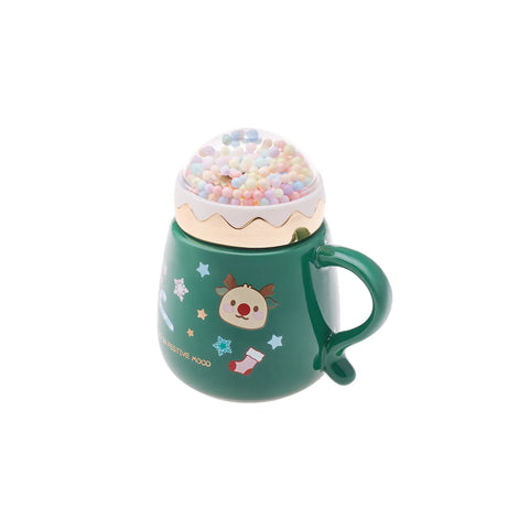 Karaca New Year Christmas Bubble Porcelain Mug with Lid, 430ml, Multi