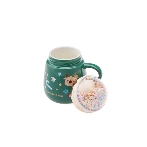 Karaca New Year Christmas Bubble Porcelain Mug with Lid, 430ml, Multi