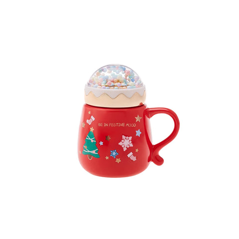 Karaca New Year Christmas Bubble Porcelain Mug with Lid, 430ml, Multi