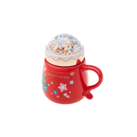 Karaca New Year Christmas Bubble Porcelain Mug with Lid, 430ml, Multi