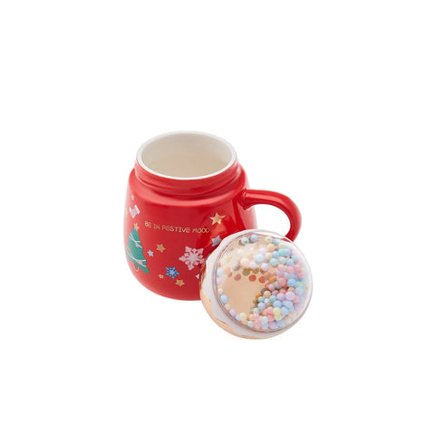 Karaca New Year Christmas Bubble Porcelain Mug with Lid, 430ml, Multi