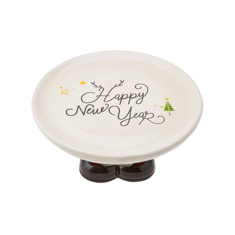 Karaca New Year Christmas Ceramic Cake Stand, 25.2cmx25.2cmx10.6cm, Multi