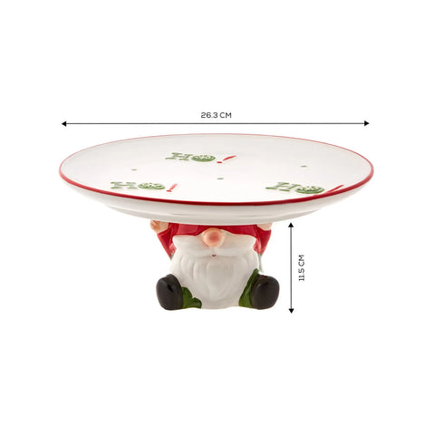 Karaca New Year Christmas Hoho Ceramic Cake Stand, 26.3cmx26.3cmx11.5cm, Multi