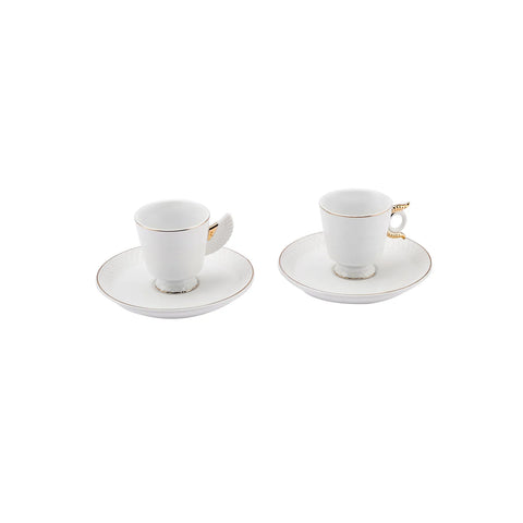 Karaca Egypt 4 Piece Porcelain Turkish Coffee Cup Set for 2 People, 80ml, White Gold