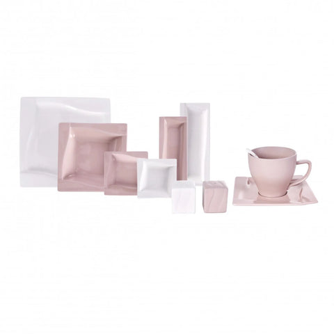 Karaca Rosalie 32-Piece Porcelain Serveware Set for 6 People, Pink White