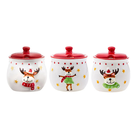 Karaca New Year Christmas 3 Piece Ceramic Storage Jar, 220ml, Multi