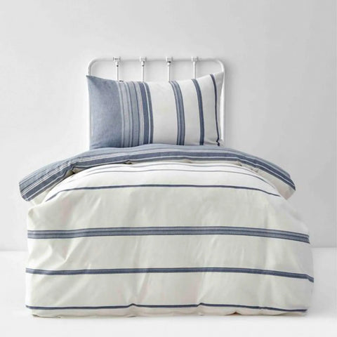 Karaca Home Dobby Woven Duvet Cover Set, Single, White Indigo