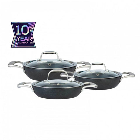 Karaca BioDiamond Pro Non-Stick Induction Shallow Stock Pot Set, 6 Piece, Black