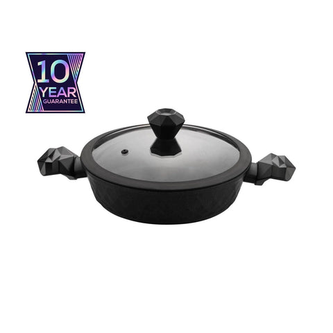 Karaca BioDiamond Non-Stick Antibacterial Handle Induction Shallow Casserole with Lid, 3.2L, Black