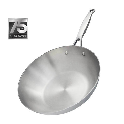 Karaca 3Ply PowerSteel 316+ Stainless Steel Induction Wok Pan, 28cm, Silver