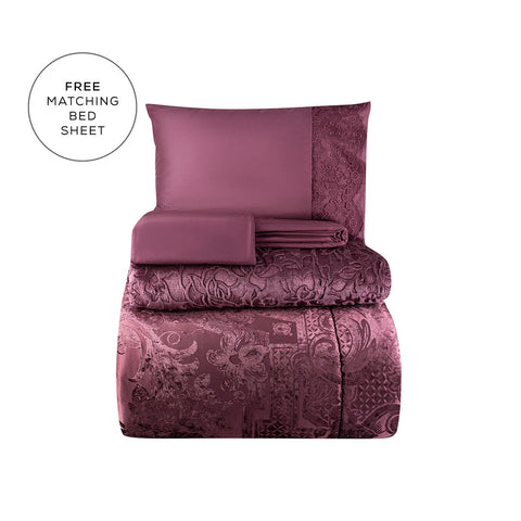 Karaca Home Valeria Royal Bedding Set with Bed Sheet, 10 Piece, Double, Plum