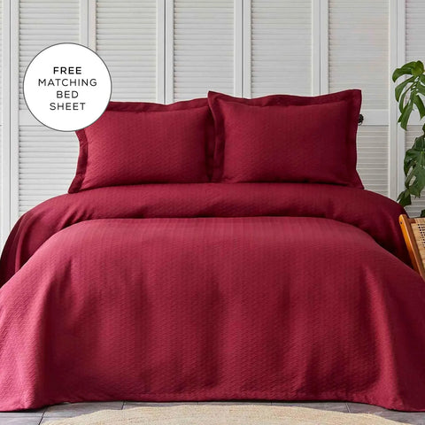 Karaca Home Charm Bold 100% Turkish Cotton Duvet Cover Set with Bed Sheet, Single, Burgundy