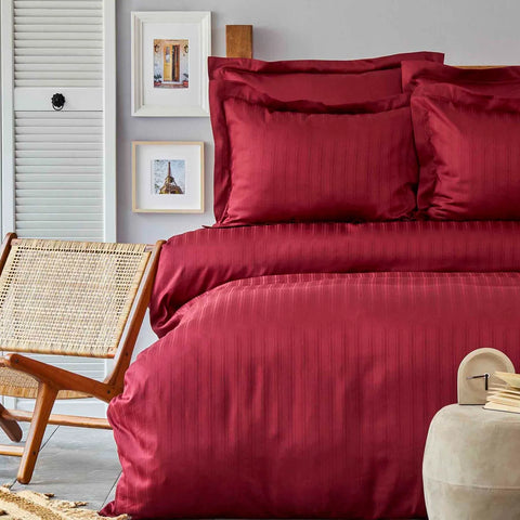 Karaca Home Charm Bold 100% Turkish Cotton Duvet Cover Set with Bed Sheet, Single, Burgundy