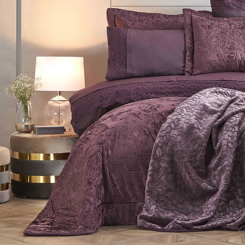 Karaca Home Valeria Best Bedding Set with Bed Sheet, 8 Piece, Double, Plum