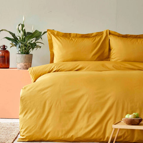 Karaca Home Back To Basic 100% Turkish Cotton Duvet Cover Set with Bed Sheet, Double, Mustard