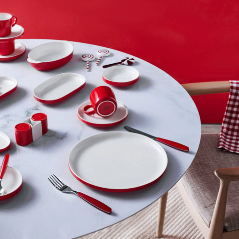 Karaca Nordic Red 27-Piece Porcelain Serveware Set for 6 People, Red Cream