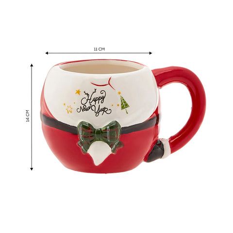 Karaca New Year Christmas Ceramic Bowtie Mug, 450ml, Multi