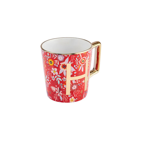 Karaca Flower Porcelain Letter H Mug, 350ml, Multi