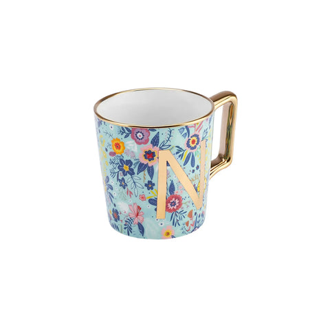 Karaca Flower Porcelain Letter N Mug, 350ml, Multi