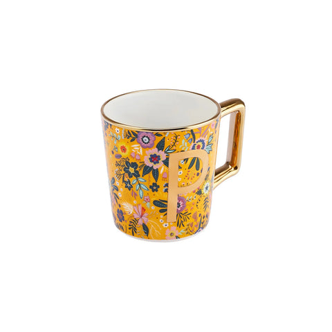 Karaca Flower Porcelain Letter P Mug, 350ml, Multi