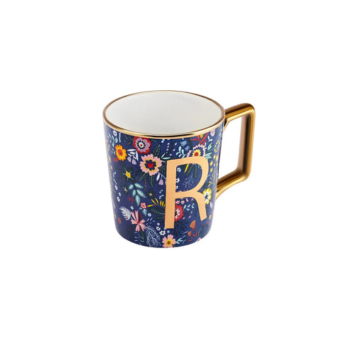 Karaca Flower Porcelain Letter R Mug, 350ml, Multi