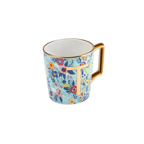 Karaca Flower Porcelain Letter T Mug, 350ml, Multi