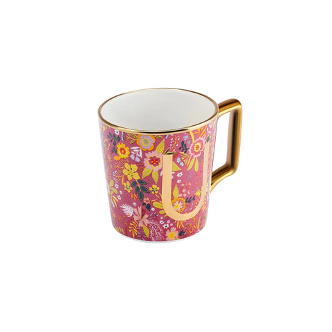 Karaca Flower Porcelain Letter U Mug, 350ml, Multi