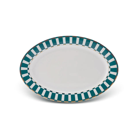 Karaca Aries Porcelain Serving Platter, 36cm, Green Multi