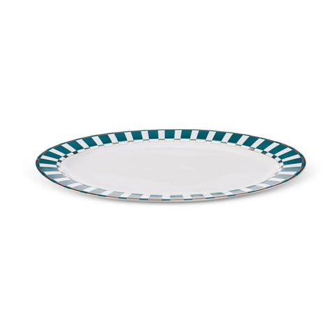 Karaca Aries Porcelain Serving Platter, 36cm, Green Multi