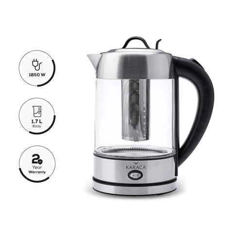 Karaca Glass Herbal Tea Maker and Kettle, 1.7L, Inox