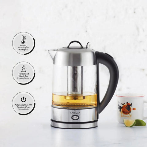 Karaca Glass Herbal Tea Maker and Kettle, 1.7L, Inox