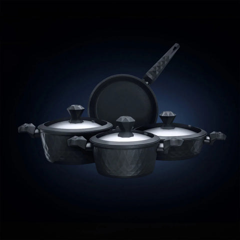 Karaca BioDiamond 7-Piece Non-Stick Antibacterial Handle Induction Cookware Set, Black