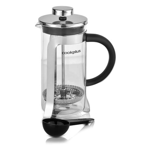 Cookplus Coffee Bean Glass French Press, 350ml, Silver Black Transparent