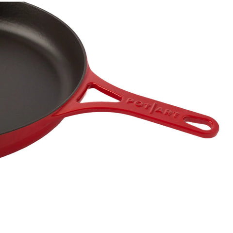 Pot Art Cast Iron Induction Frying Pan, 28cm, Red